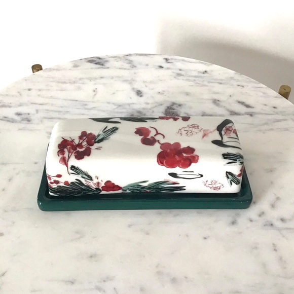 Anthropologie Butter Dish Handpainted Glazed Stoneware New in Box - Picture 4 of 8